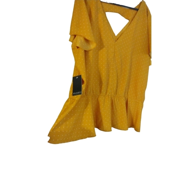 Polka Dot Eloquii Top Drape Bodice Triangle Cut-Out Flutter Slve. Feminine 2X - Picture 8 of 12